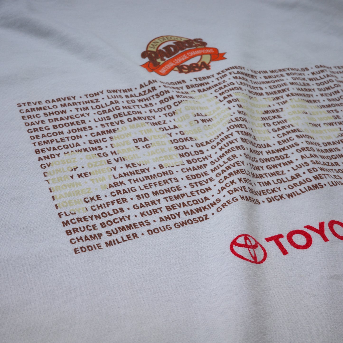 【used】"SANDIEGO PADRES 1984 NATIONAL CHAMPS" tee baseball MLB サンディエゴパドレス 野球 TOYOTA