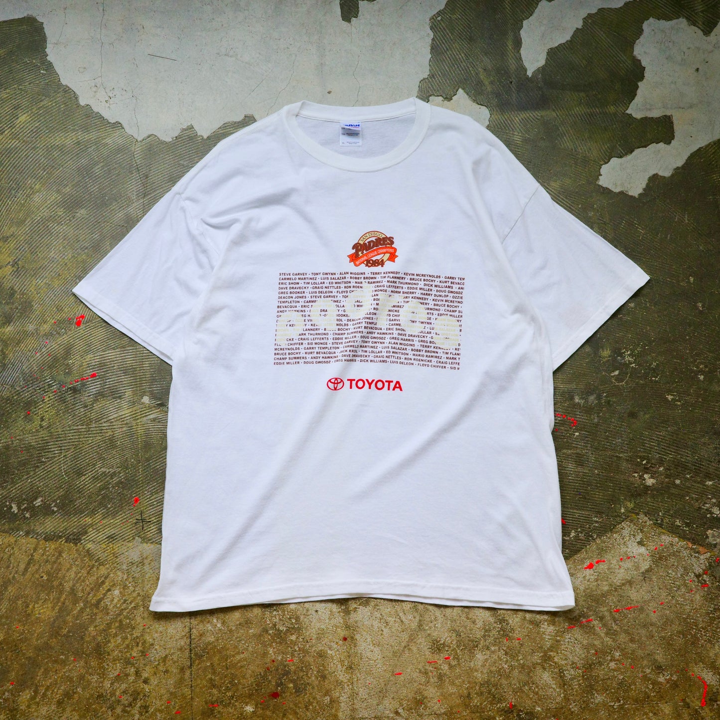 【used】"SANDIEGO PADRES 1984 NATIONAL CHAMPS" tee baseball MLB サンディエゴパドレス 野球 TOYOTA